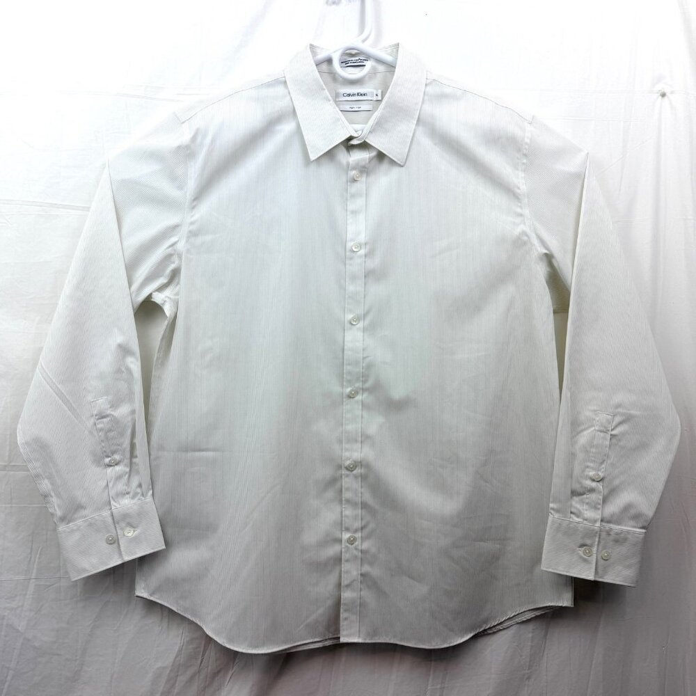 Calvin Klein Non Iron Long Sleeve Button Down Shirt Men XL White Pinstripe